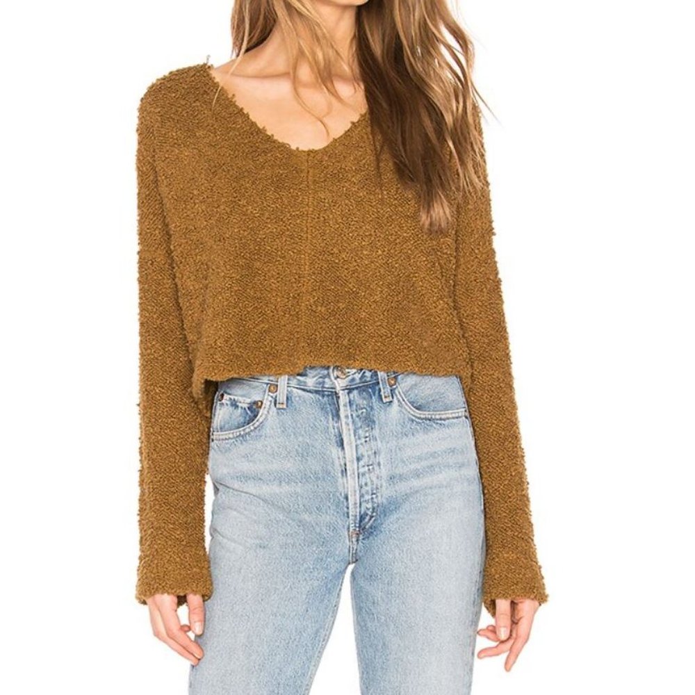 Free People Popcorn Slouchy Fuzzy Soft Crop Sweater, Large